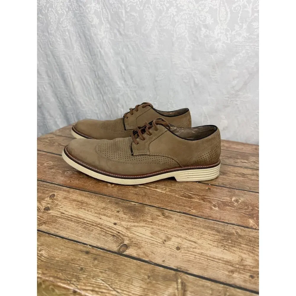 J.Murphy Johnston & Murphy Men Tan Nubuck Perforated Derby Shoes Lace Size 10.5